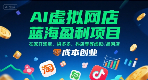 AI虚拟网店蓝海盈利项目，在家开淘宝、拼多多、抖店等虚拟品网店，零成本创业-米壳知道—知识分享平台