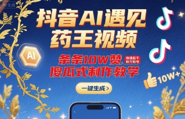 抖音AI遇见药王视频，条条10W赞，快速起千粉万粉号，傻瓜式制作教学-米壳知道—知识分享平台