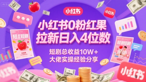 小红书0粉红果短剧拉新日入4位，数短剧总收益10W+大佬实操经验分享-米壳知道—知识分享平台
