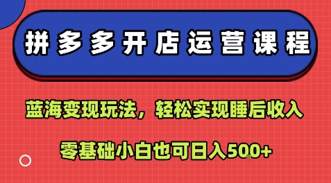 拼多多开店运营课程：蓝海变现玩法，轻松实现睡后收入，零基础小白也可日入5张-米壳知道—知识分享平台