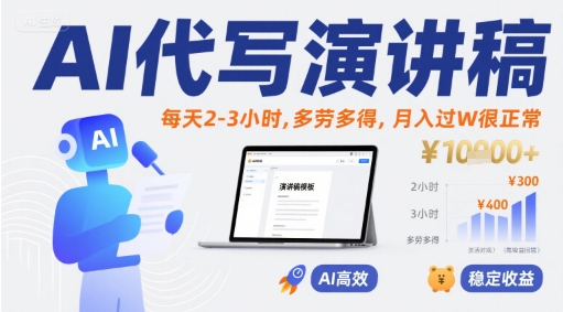 AI代写演讲稿，每天2-3小时，多劳多得，月入过W很正常-米壳知道—知识分享平台