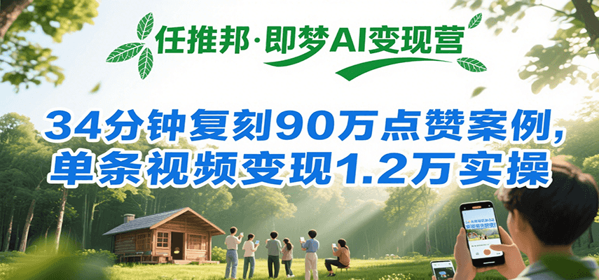 任推邦·即梦AI变现营，34分钟复刻90万点赞案例，单条视频变现1.2万实操-米壳知道—知识分享平台