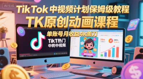 TikTok中视频计划保姆级教程，TK原创动画课程，单账号月收益4k美刀-米壳知道—知识分享平台