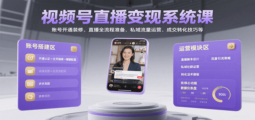 视频号直播变现系统课，账号开通装修、直播全流程准备、私域流量运营、成交转化技巧等-米壳知道—知识分享平台