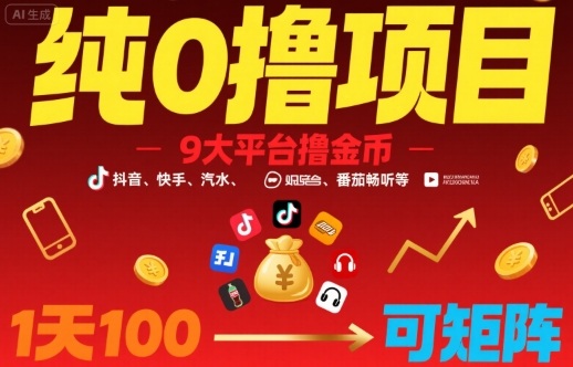 纯0撸项目，9大平台撸金币，抖音，快手，汽水，番茄畅听等，1天100，可矩阵-米壳知道—知识分享平台