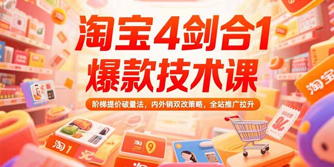 淘宝4剑合1爆款技术课73期：阶梯提价破量法，内外销双改策略 全站推广拉升-米壳知道—知识分享平台