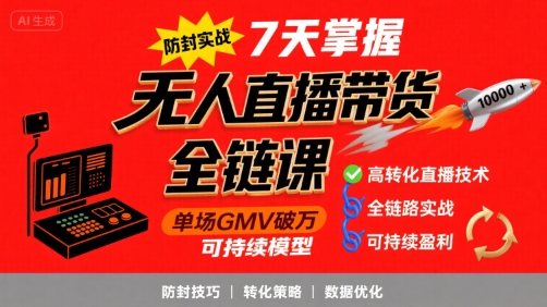 无人直播带货全链防封实战课，7天掌握高转化直播技术，实现单场GMV破万可持续模型-米壳知道—知识分享平台