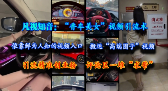 凡视知音：“香车美女”视频引流术，依靠鲜为人知的视频入口，搬运“高端圈子”视频，引流精准创业粉，评论区一堆“求带”-米壳知道—知识分享平台