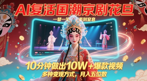 AI复活国潮京剧花旦，一颦一笑美到窒息，10分钟做出10W+爆款视频，多种变现方式，月入五位数-米壳知道—知识分享平台