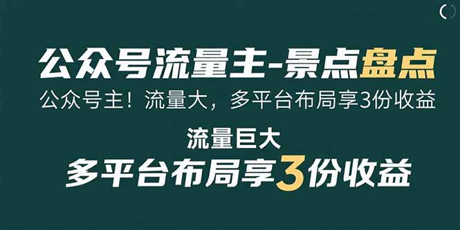 公众号流量主-景点盘点 流量巨大 多平台布局享3份收益-米壳知道—知识分享平台
