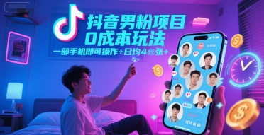 抖音男粉项目0成本玩法，一部手机即可操作，日均4张+，时间自由-米壳知道—知识分享平台