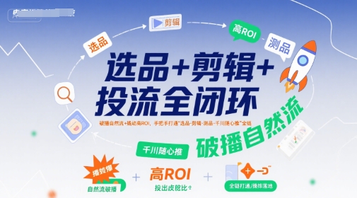 选品+剪辑+投流全闭环，破播自然流+撬动高ROI，手把手打通“选品-剪辑-测品-千川随心推”全链-米壳知道—知识分享平台