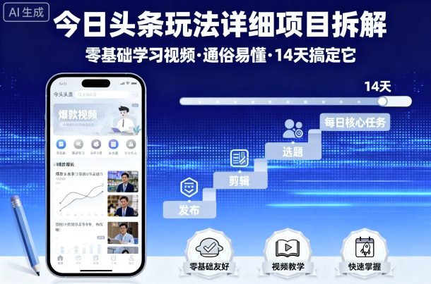 今日头条玩法详细项目拆解，零基础学习视频 通俗易懂 14天搞定它-米壳知道—知识分享平台