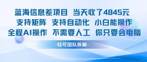 蓝海信息差项目当天收米1k+ 支持矩阵支持自动化小白能操作全程AI操作不需要人工你只要会电脑-米壳知道—知识分享平台