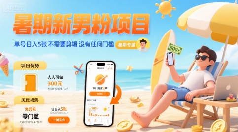 暑期新男粉项目 单号日入5张 不需要剪辑  没有任何门槛-米壳知道—知识分享平台