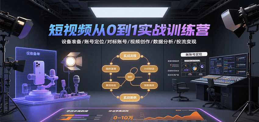 短视频从0到1实战训练营：设备准备/账号定位/对标账号/视频创作/数据分析/投流变现-米壳知道—知识分享平台