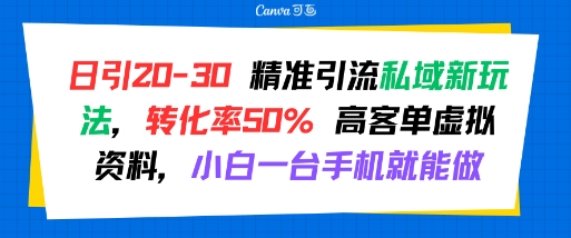 日引 20-30 精准引流私域新玩法，转化率50% 高客单虚拟资料，小白一台手机就能做-米壳知道—知识分享平台