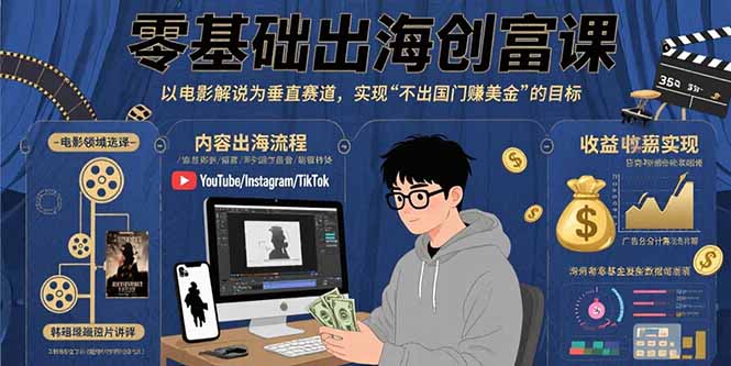 零基础出海创富课：以电影解说为垂直赛道，实现不出国门赚美金的目标-米壳知道—知识分享平台