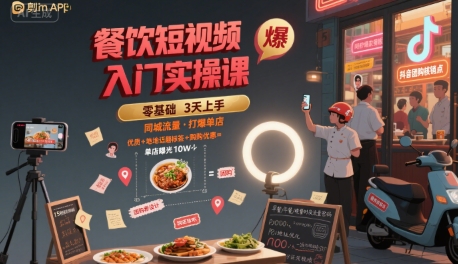 餐饮短视频入门实操课，引爆同城流量，打爆单店-米壳知道—知识分享平台