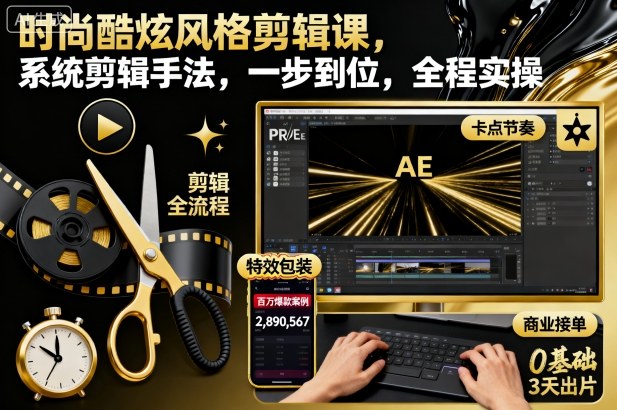 时尚酷炫风格剪辑课,系统剪辑手法,一步到位,全程实操-米壳知道—知识分享平台