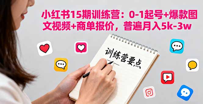 小红书15期训练营：0-1起号+爆款图文视频+商单报价，普遍月入5k-3w-米壳知道—知识分享平台