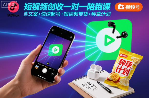 短视频创收一对一陪跑课，含文案+快速起号+短视频带货+种草计划-米壳知道—知识分享平台