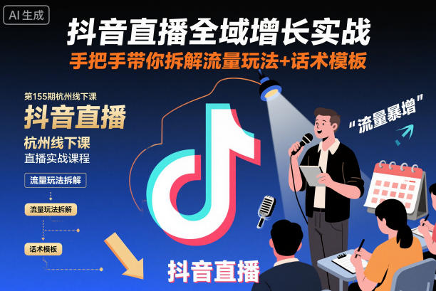 抖音直播全域增长实战第155期杭州线下课,手把手带你拆解流量玩法+话术模板-米壳知道—知识分享平台
