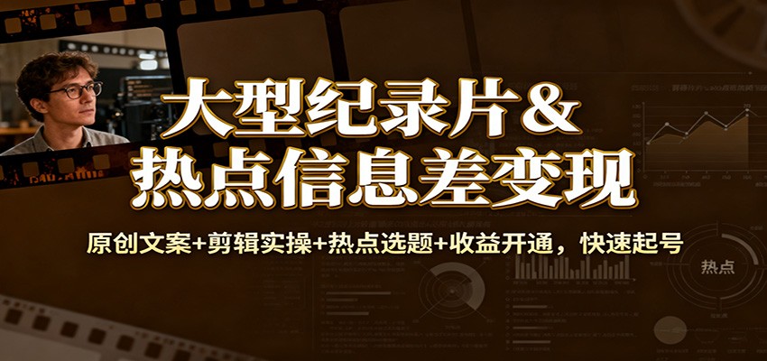 大型纪录片&热点信息差变现:原创文案+剪辑实操+热点选题+收益开通,快速起号-米壳知道—知识分享平台