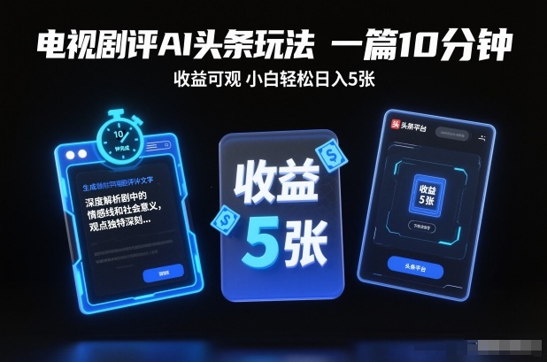 电视剧评AI头条玩法，一篇10分钟，收益可观，小白轻松日入5张+【独家】-米壳知道—知识分享平台