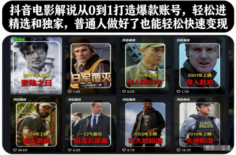 抖音电影解说从0到1打造爆款账号，轻松进精选和独家，普通人做好了也能轻松快速变现-米壳知道—知识分享平台