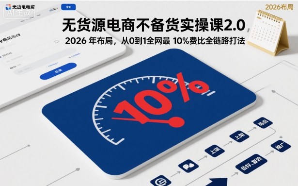 无货源电商不备货实操课2.0，2026年布局，从0到1全网最低10%费比全链路打法【更新】-米壳知道—知识分享平台