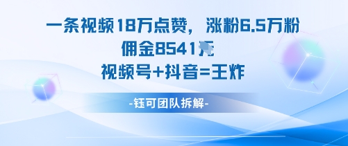一条视频18W点赞,涨粉6.5W粉佣金8541米,视频号+抖音=王炸-米壳知道—知识分享平台