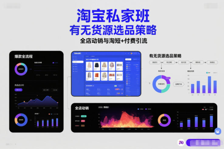淘宝私家班，有无货源选品策略，高成功率爆款全流程打法，全店动销与淘短+付费引流-米壳知道—知识分享平台