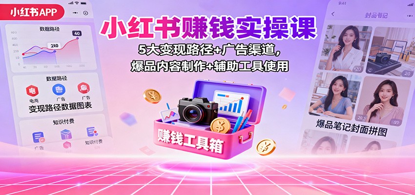 小红书赚钱实操课:5大变现路径+广告渠道,爆品内容制作+辅助工具使用-米壳知道—知识分享平台