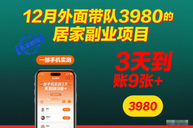 12月外面带队3980的居家副业项目,一部手机实测3天到账9张+,首发教程【揭秘】-米壳知道—知识分享平台