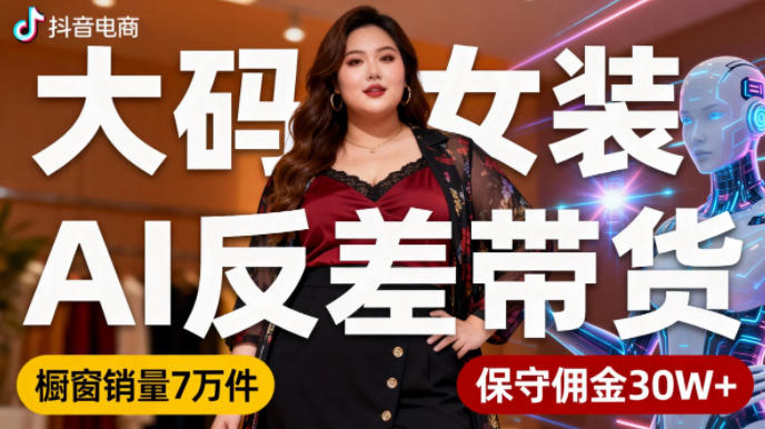 抖音小众赛道，大码女装AI反差带货，不用直播，每天6条作品，橱窗卖7万件，保守佣金30W+-米壳知道—知识分享平台