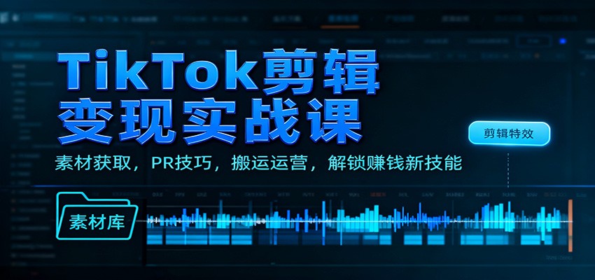 TikTok剪辑变现实战课：素材获取，PR技巧，搬运运营，解锁赚钱新技能-米壳知道—知识分享平台