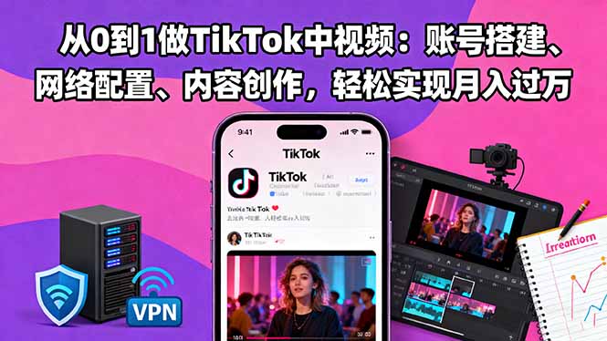 从0到1做TikTok中视频：账号搭建、网络配置、内容创作，轻松实现月入过万-米壳知道—知识分享平台