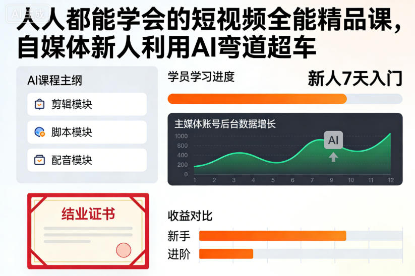 人人都能学会的短视频全能精品课，自媒体新人利用AI弯道超车-米壳知道—知识分享平台