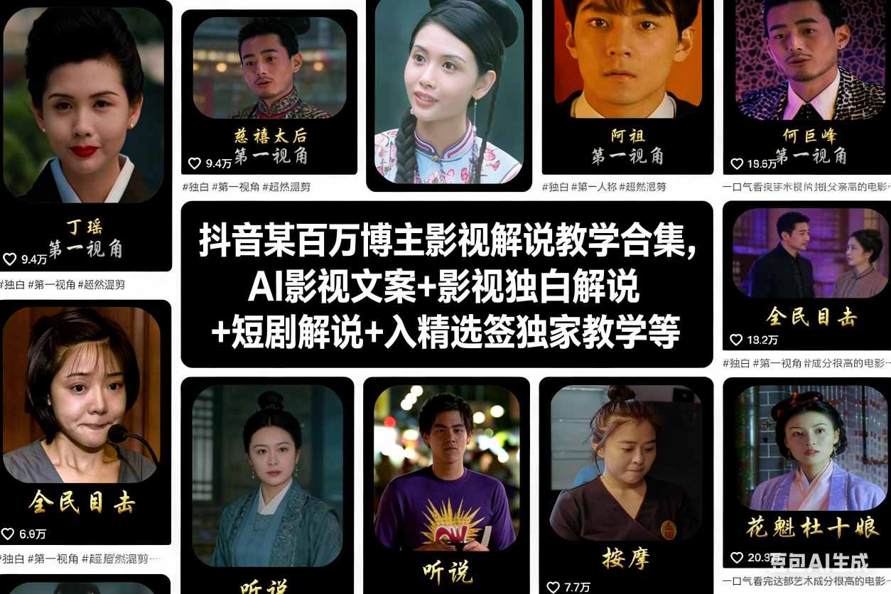 抖音某百万博主影视解说教学合集,AI影视文案+影视独白解说+短剧解说+入精选签独家教学等-米壳知道—知识分享平台