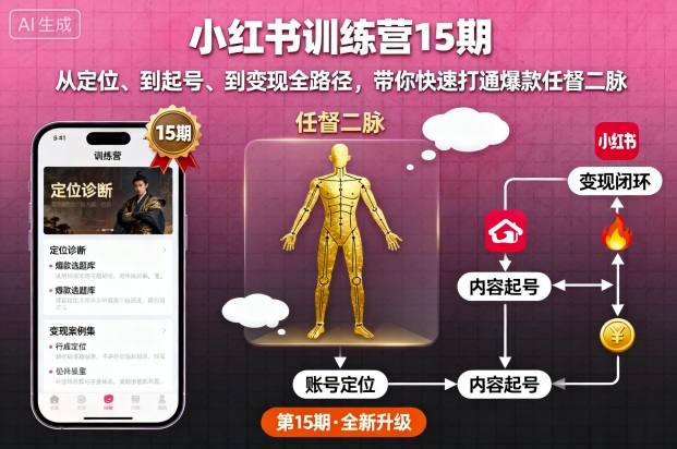 小红书训练营15期，从定位、到起号、到变现全路径，带你快速打通爆款任督二脉-米壳知道—知识分享平台