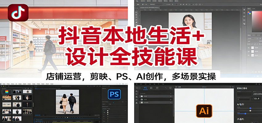 抖音本地生活+设计全技能课:店铺运营,剪映、PS、AI创作,多场景实操-米壳知道—知识分享平台