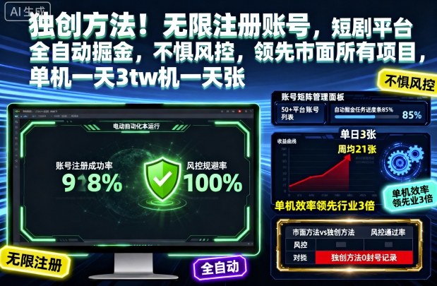 独创方法!无限注册账号,短剧平台全自动掘金,不惧风控,领先市面所有项目,单机一天3张【揭秘】-米壳知道—知识分享平台