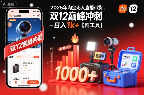 2025年淘宝无人直播带货,冲刺双12,日入1k+【附工具】【揭秘】-米壳知道—知识分享平台