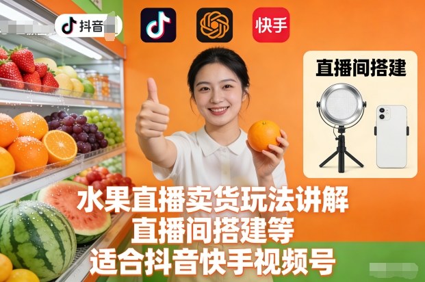 水果直播卖货玩法讲解、直播间搭建等，适合抖音快手视频号-米壳知道—知识分享平台