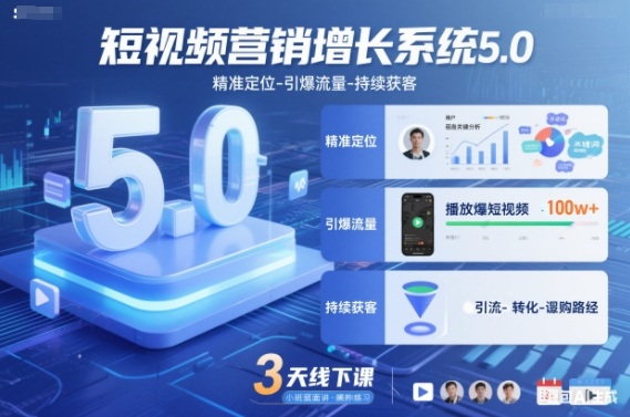 短视频营销增长系统5.0,精准定位-引爆流量-持续获客,3天线下课(音频+图片)-米壳知道—知识分享平台