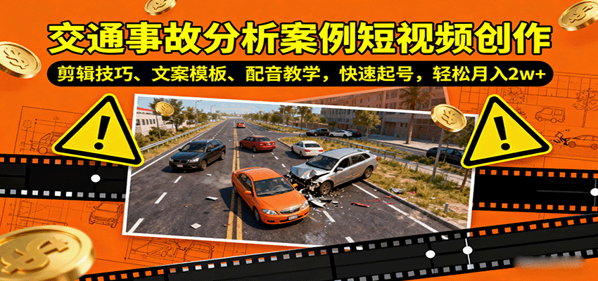 图片[1]-交通事故分析案例短视频创作，剪辑技巧、文案模板、配音教学，快速起号，轻松月入2w+-米壳知道—知识分享平台