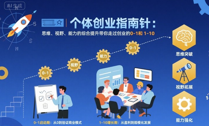 个体创业指南针，思维、视野、能力的综合提升带你走过创业的0-1和1-10【音频】-米壳知道—知识分享平台