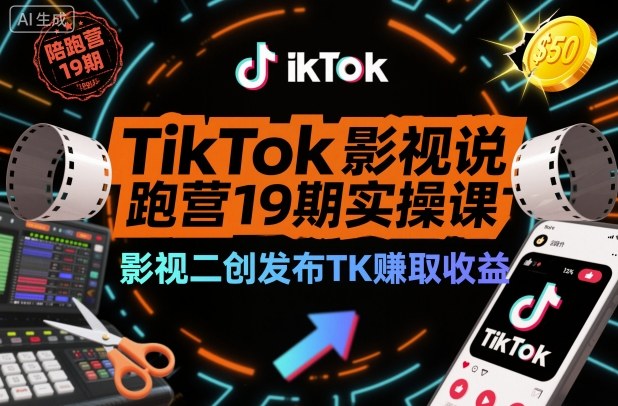 TikTok影视解说陪跑营19期实操课，影视二创发布TK賺取收益，万播收益50美金-米壳知道—知识分享平台