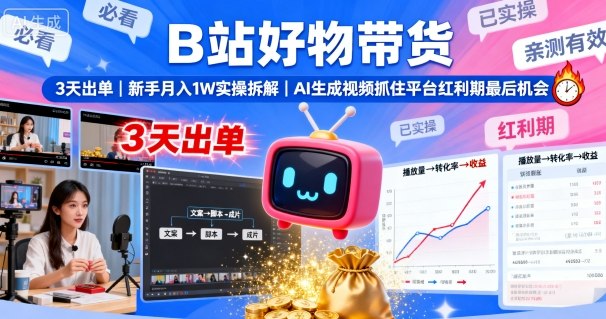 B站好物带货，3天出单，新手月入1W实操拆解，AI生成视频，抓住平台红利期最后机会-米壳知道—知识分享平台